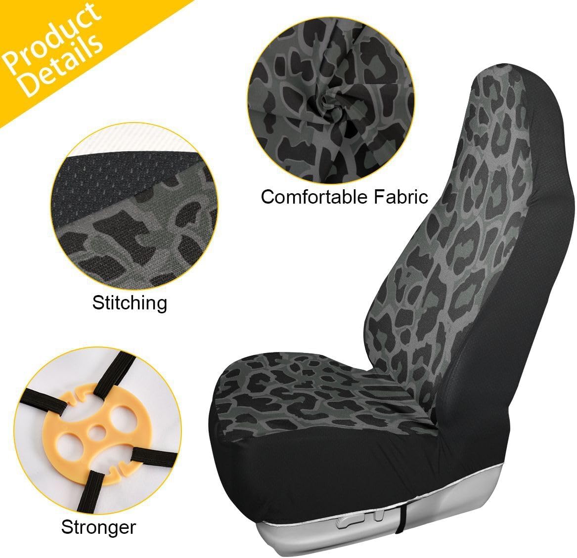 2 PCS Black Green Leopard Print Car Seat Covers Abstract Cheetah Pattern Wild Animal Skin Texture Vehicle Seat Protector Cushion Cover Universal Car Interior Accessories for Truck Sedan - Image 4