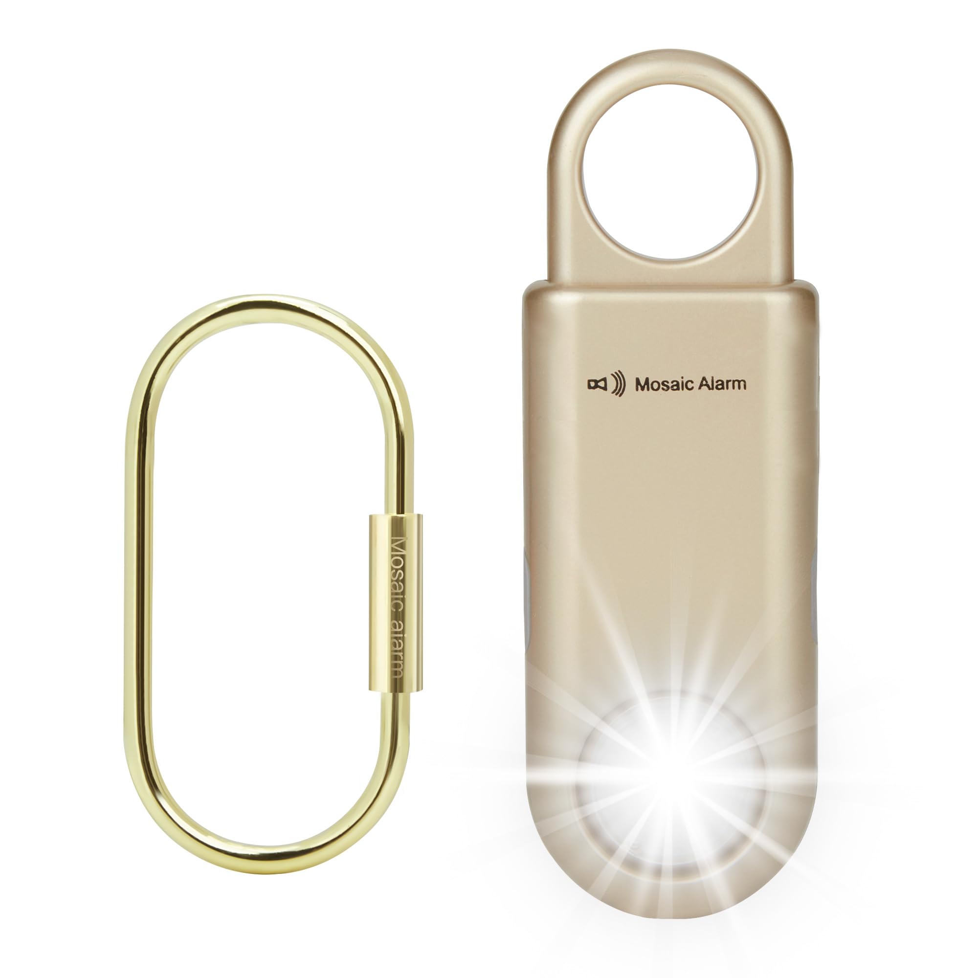 Rechargeable 135 dB Personal Alarm for Women 2-in-1 Ulbra-Bright Torchlight & Strobe Light. Students Kids Safety SOS Emergency Keychain Siren Loud Ear-piercing Hiking Bear Alerts. Gold — image 1