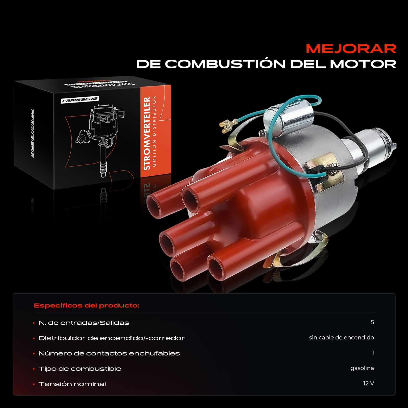 Frankberg Distribuidor de encendido Gasolina Compatible con Kaefer 1.2L Kaefer cabrio 15 1.6L Transporter II Furgoneta 21 23 2.0L Transporter II Plataforma/Chasis 21 26 1.6L 1237013092