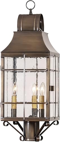 Irvin's Tinware, GL98PBR, Stenton Outdoor Post Light in Solid Weathered Brass - 3 Light, Colonial Outdoor Lighting
