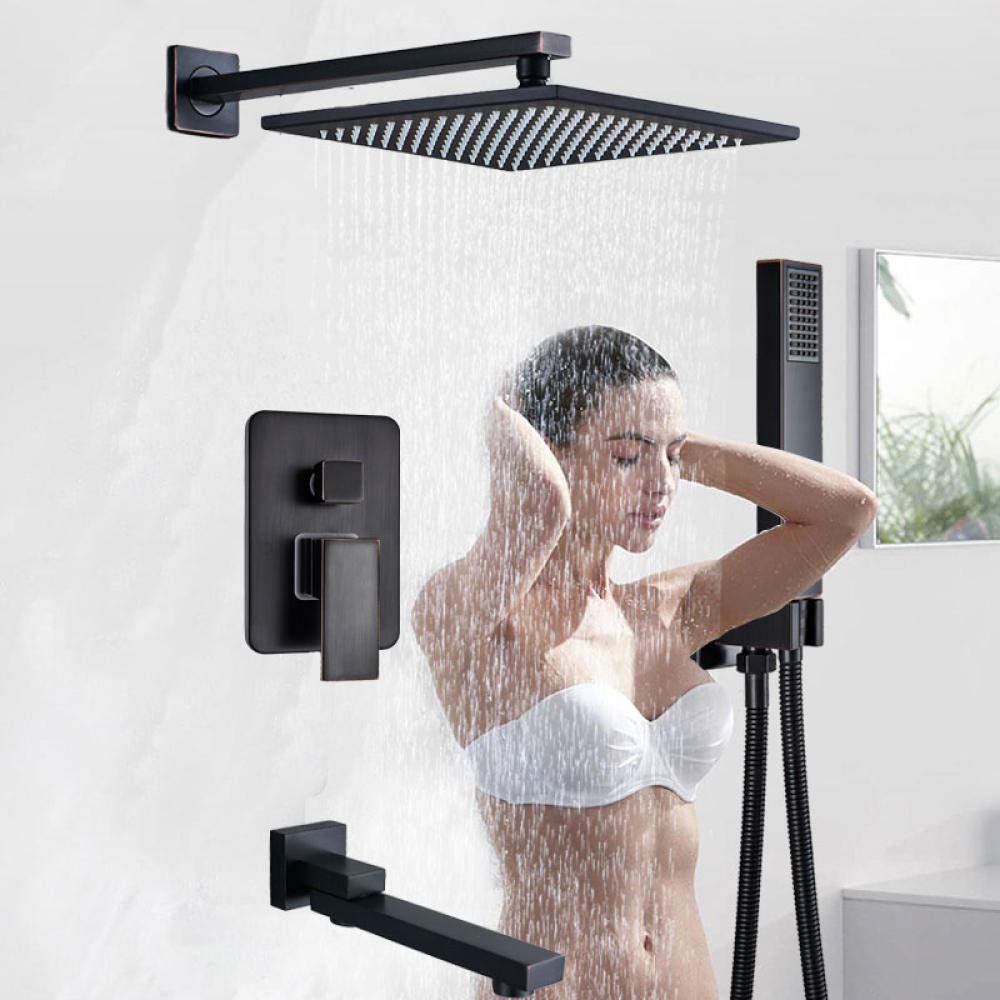 Robinet de douche mural noir avec pommeau pluie pour spa à la maison