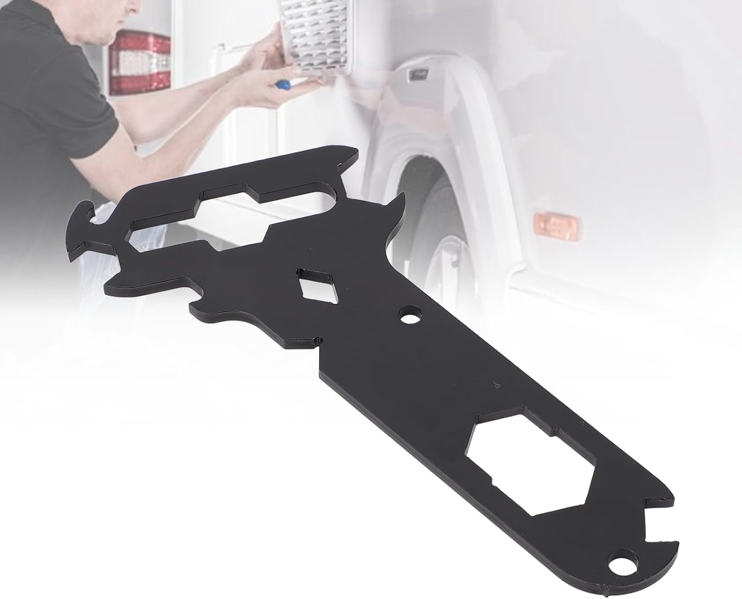Black Multitool with 14 in 1 Separate Rigger Tools, Steel Multifunctional Wing Nut Wire Strippers Bottle Opener for RV Caravans Cars Ships