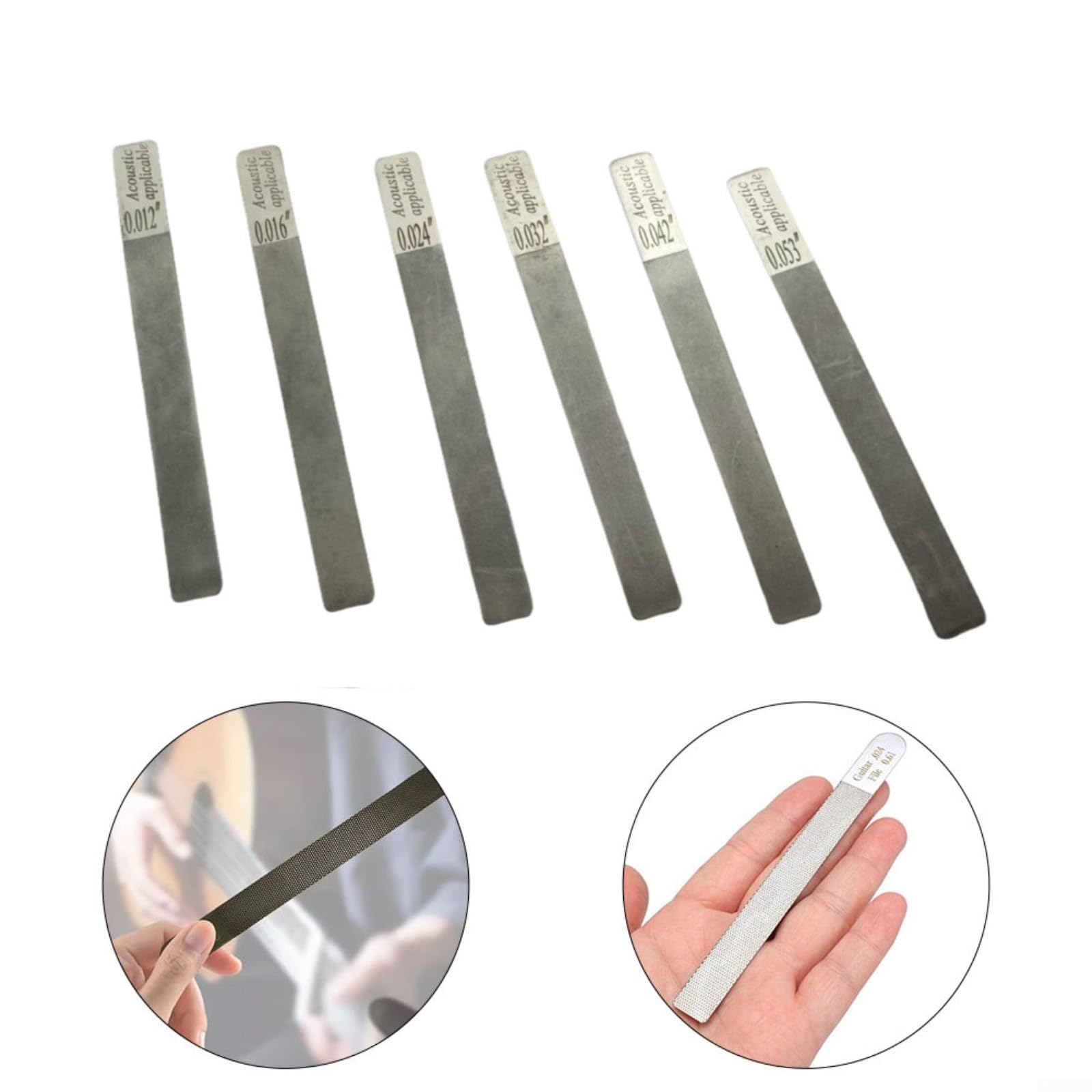 6 lime per capotasti per chitarra, basso, ukulele, meccanici, officine, musicisti, 10-46, in acciaio inox, colore argento