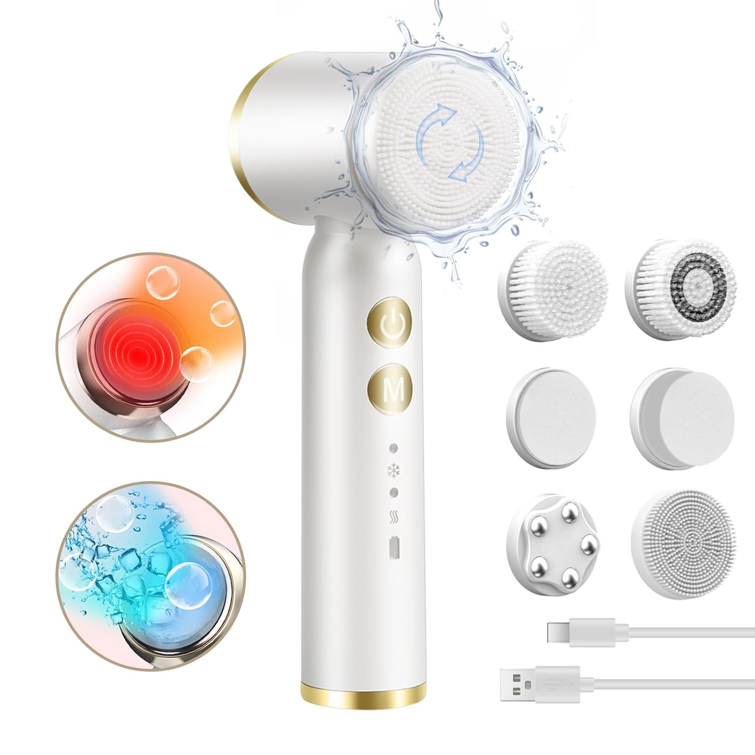 Landmore Facial Cleansing Brush, 8 in 1 Spin Face Wash Brush Rechargable Waterproof Face Scrubber with 6 Brush Heads, 3 Speeds for Deep Cleansing, Exfoliator, Thermal & Cold Massager Skin Care, White Landmore Facial Cleansing Brush, 8 in 1 Spin Face Wash Brush Rechargable Waterproof Face Scrubber with 6 Brush Heads, 3 Speeds for Deep Cleansing, Exfoliator, Thermal & Cold Massager Skin Care, White
