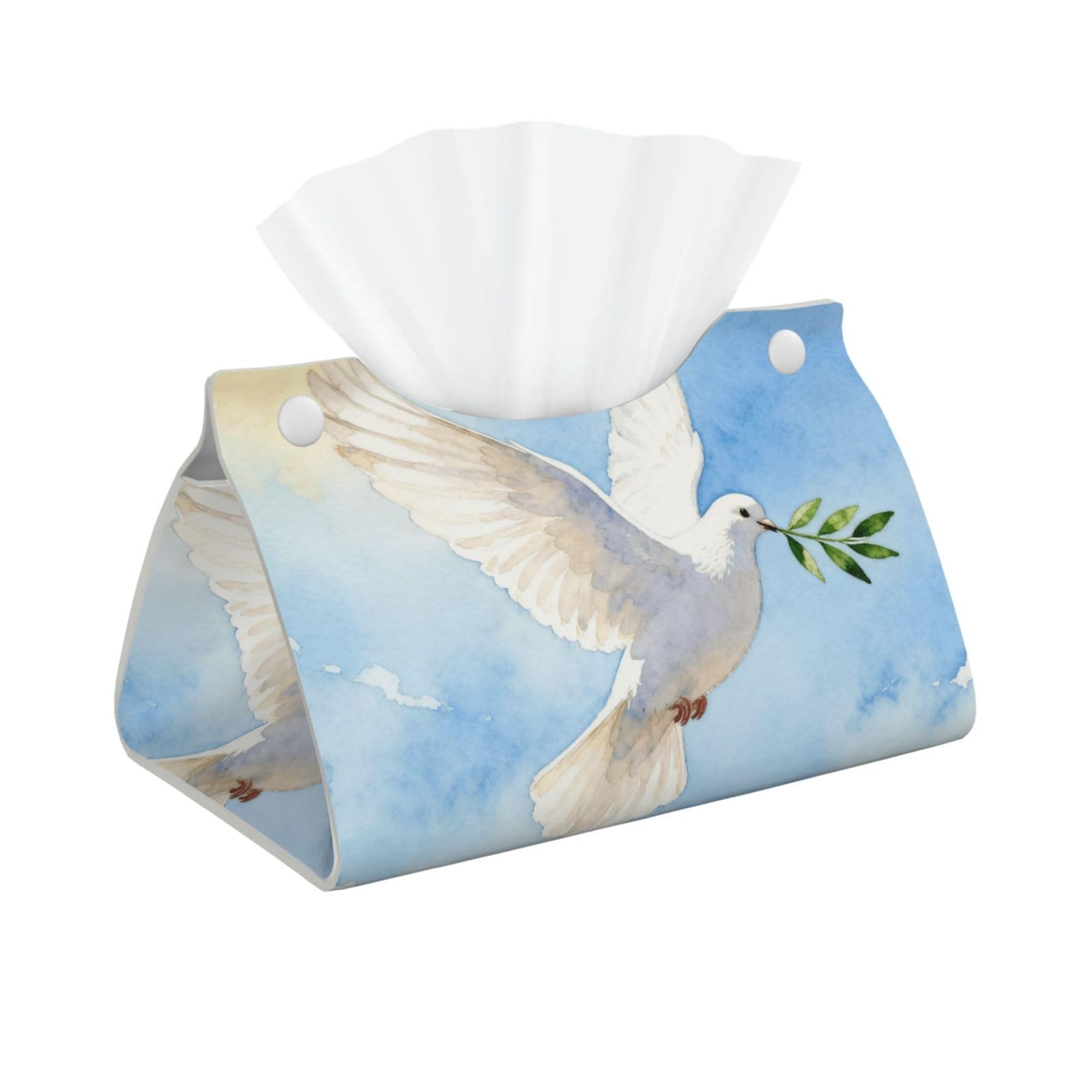 Dove Olive Branch Long Leather Tissue Box Cover-Waterproof PU Leather Tissue Holder for Bathroom, Decorative Rectangular Tissue Case
