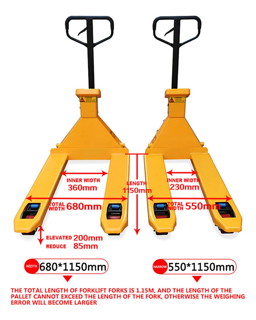 Transpalette à pompe manuelle 2000 kg avec échelle électronique, mini transpalette de type 1200 mm x 550 mm/1200 mm x 682 mm taille de fourche, pour la manipulation du matériau