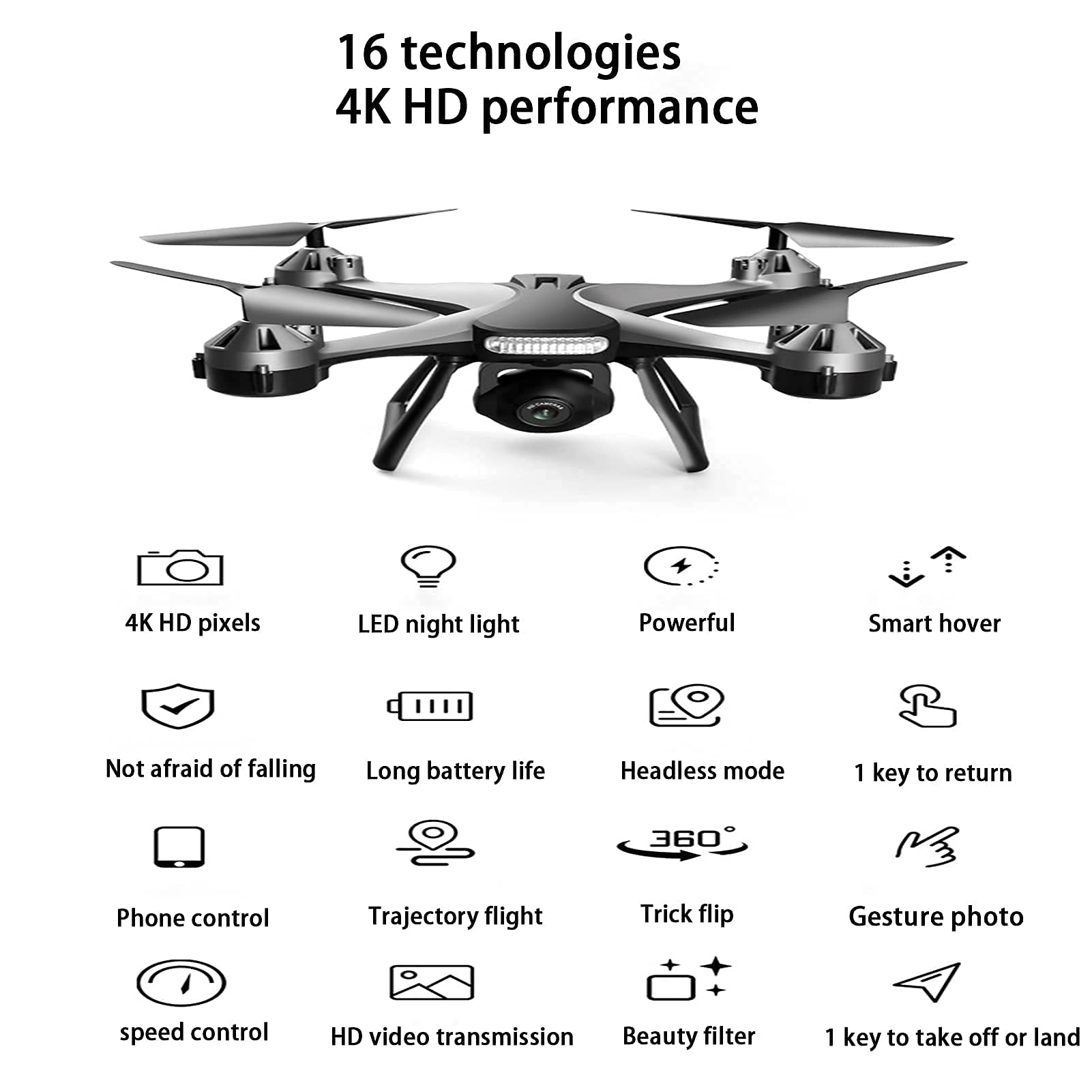 Drone con cámara, vídeo en tiempo real de alta definición, quadcopter con control remoto plegable, función waypoint, modo sin cabeza, arranque con un solo botón, mantenimiento de