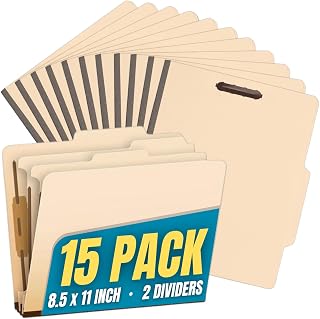 1InTheOffice Classification Folders, 2 Dividers, Letter Size, Manila, 6 Fasteners 15 Pack