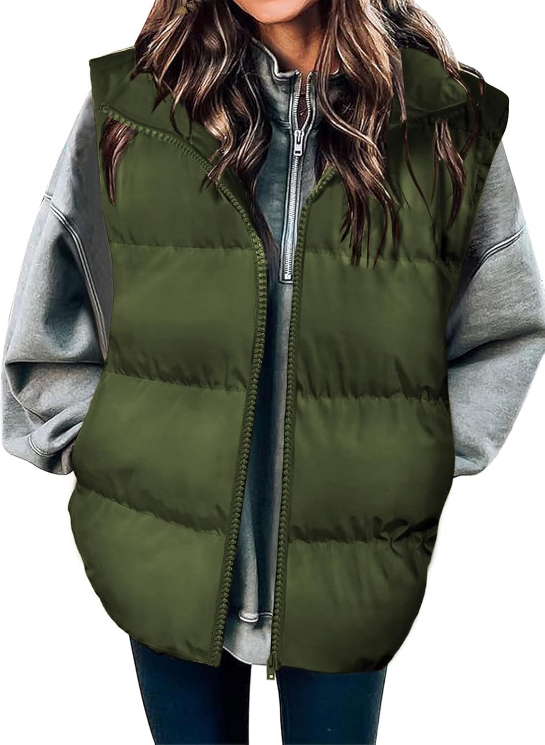 Zeagoo Puffer Vest Women Sleeveless Lightweight Quilted Jacket Stand Collar Zip Up Down with Pockets Winter Outerwear 2026