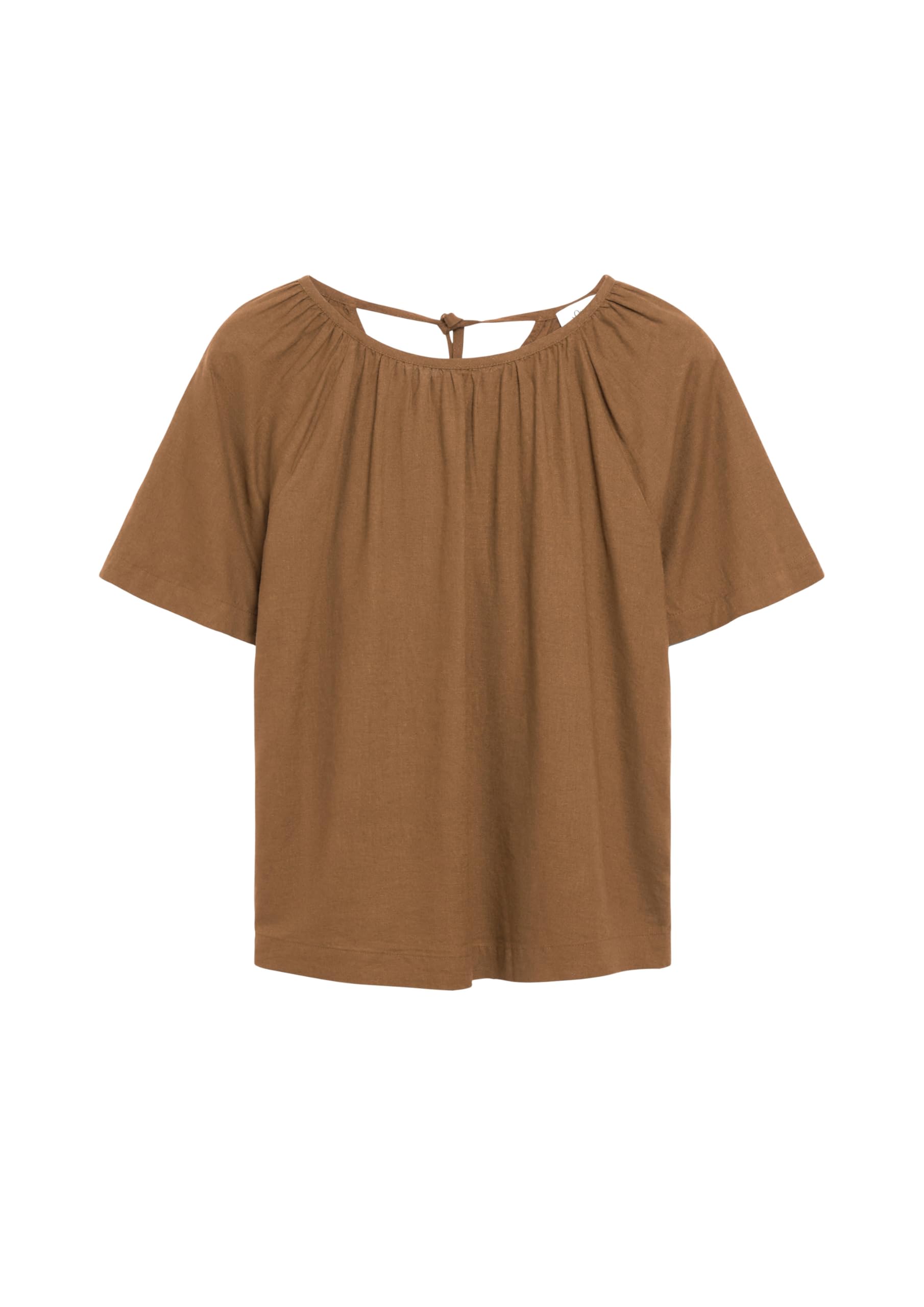 s.Oliver Damen Bluse – Relaxed Fit, Leinenmix, Kurzarm mit Raffung und Schleife