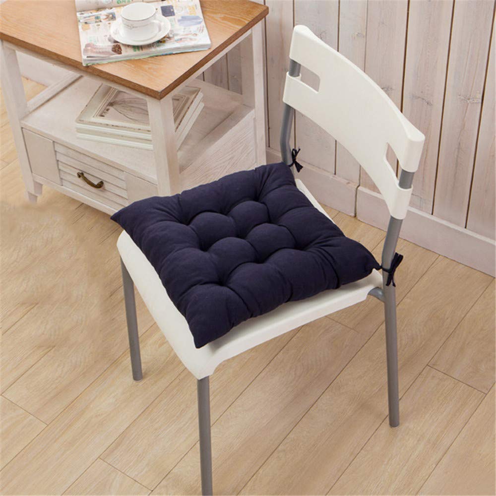 Coussin de chaise 40x40 cm bleu foncé avec liens pour assise de cuisine lot de 2
