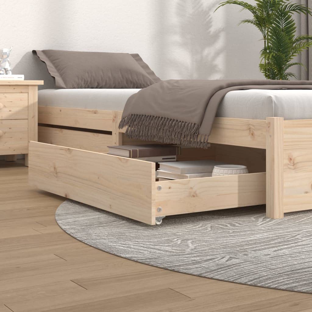 Lot de 2 Tiroirs sous Lit à Roulettes, Tiroir de Lit Rangement avec Roulettes 2 pcs bois de pin massif