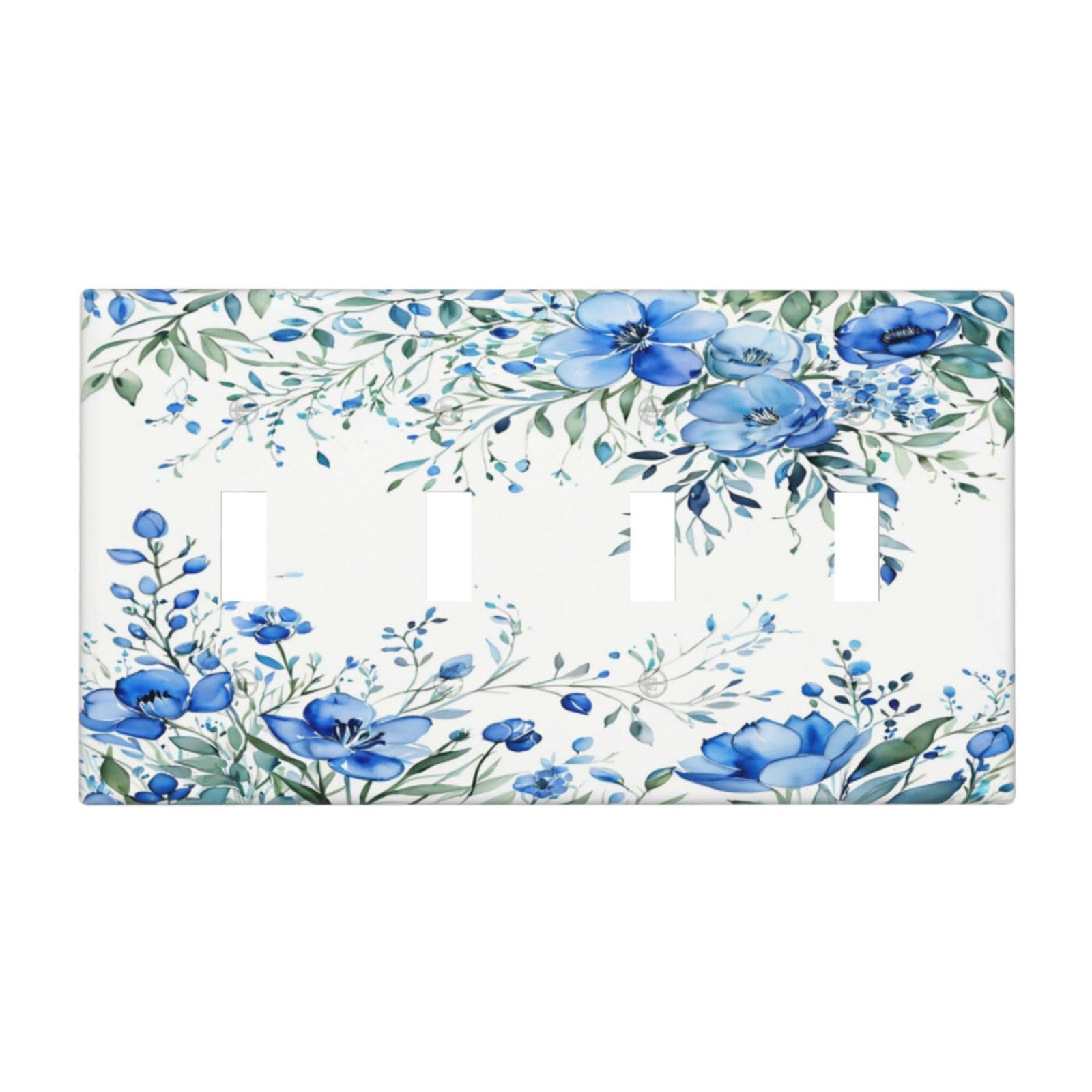 Placa de pared de cuatro interruptores con hojas florales retro azul