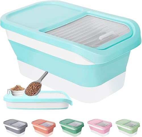 Contenedor de almacenamiento de alimentos para perros de 10 a 13 libras, contenedor plegable de comida para perros con tapa deslizante, cuchara y