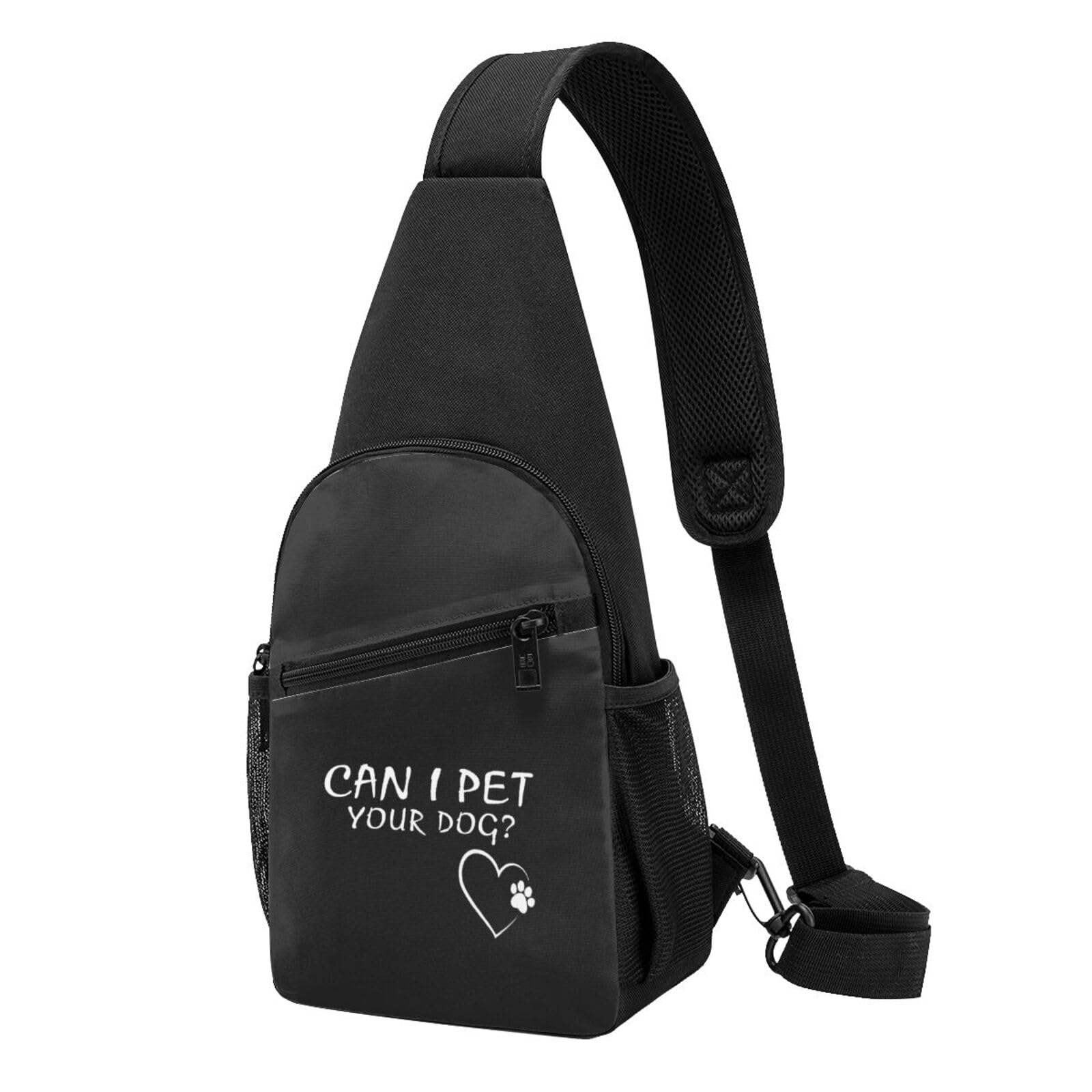 IAKUE Can I Pet Your Dog Unisex Chest Bag Lightweight Crossbody Shoulder Bag Travel Pocket Black