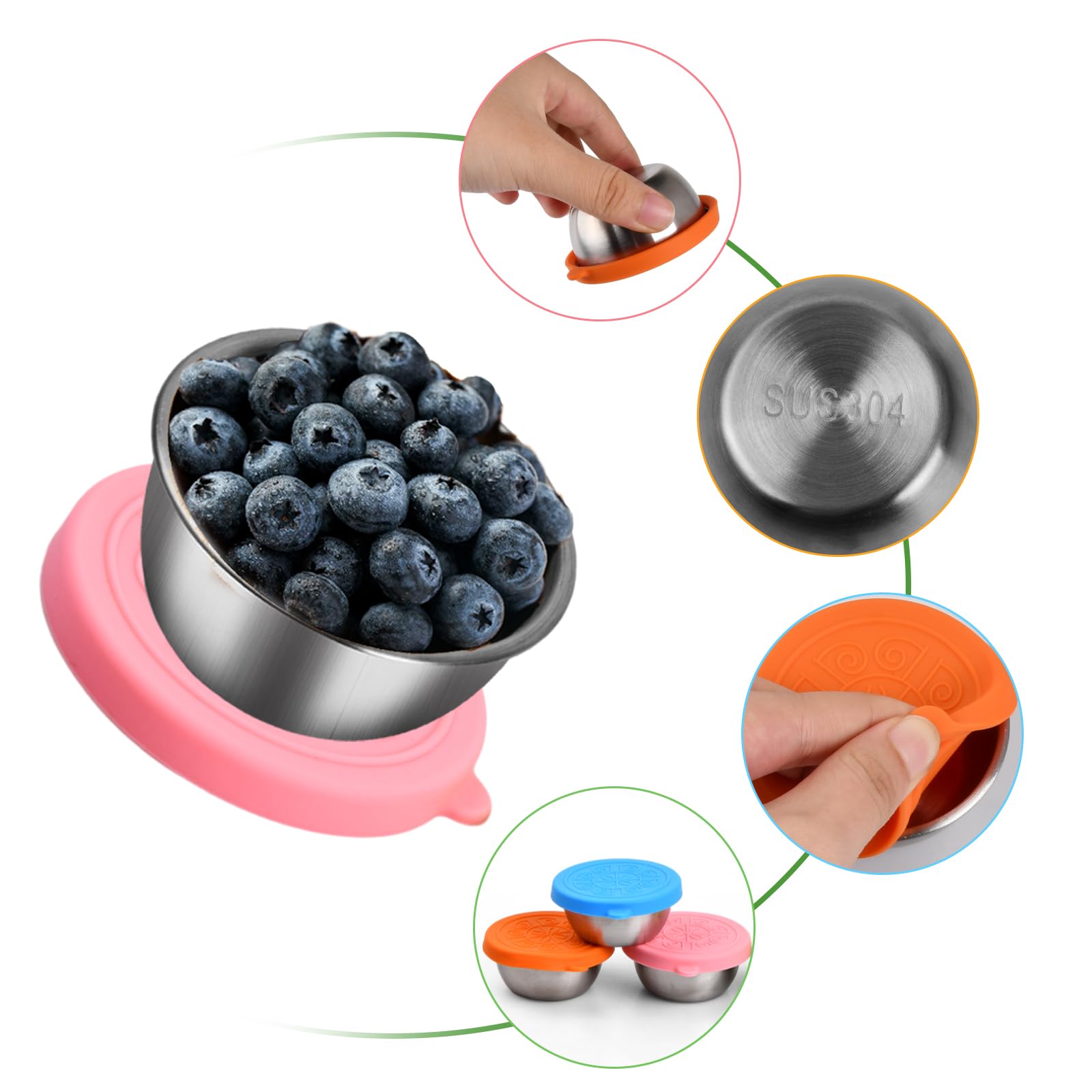 Contenitori Salse In Acciaio Inox 50 Ml | 4 Pezzi Con Coperchi Colorati | Per Lunch Box - Foto 12