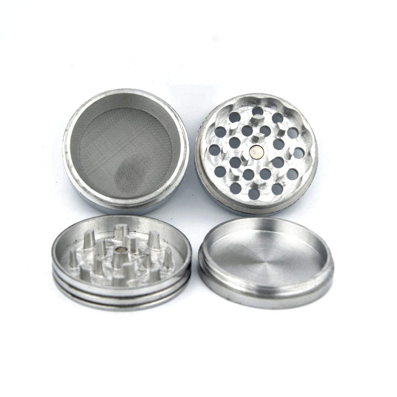 52mm Herb Weed Crusher Grinder Stainless Steel with Honey Dust Filter with 4 Part - Silver