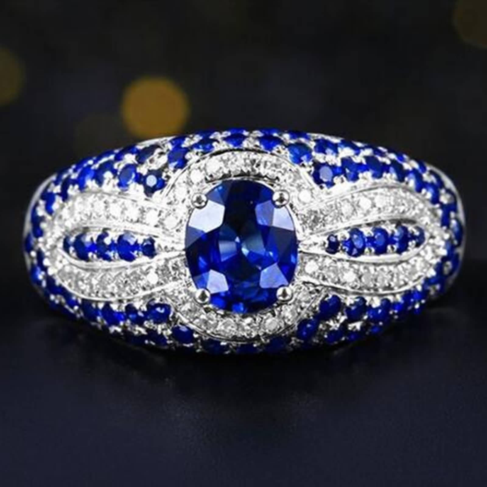 Anillos de promesa para ella, anillo de oro blanco de 18 quilates con zafiro creado en laboratorio de lujo de 1,31 quilates y moissanita de 0,162 quilates