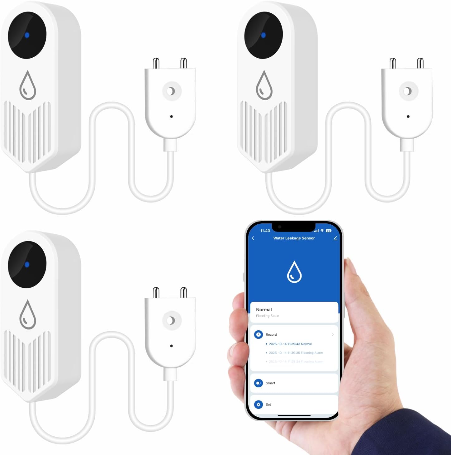 UHPPOTE Smart Water Leak Detector Leakage Sensor 2.4GHz WiFi Work with Phone Tuya APP Push Notification - No Hub Required (3 Pack)