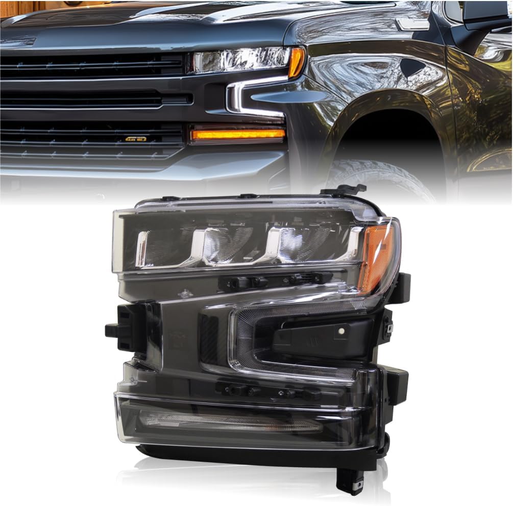 STARCLUSTER Headlight Assembly for 2019-2021 Chevrolet Silverado 1500, Driver Side(Left), Fit Factory LED Models Only, Replacement 84989874 GM2502497 Headlamp