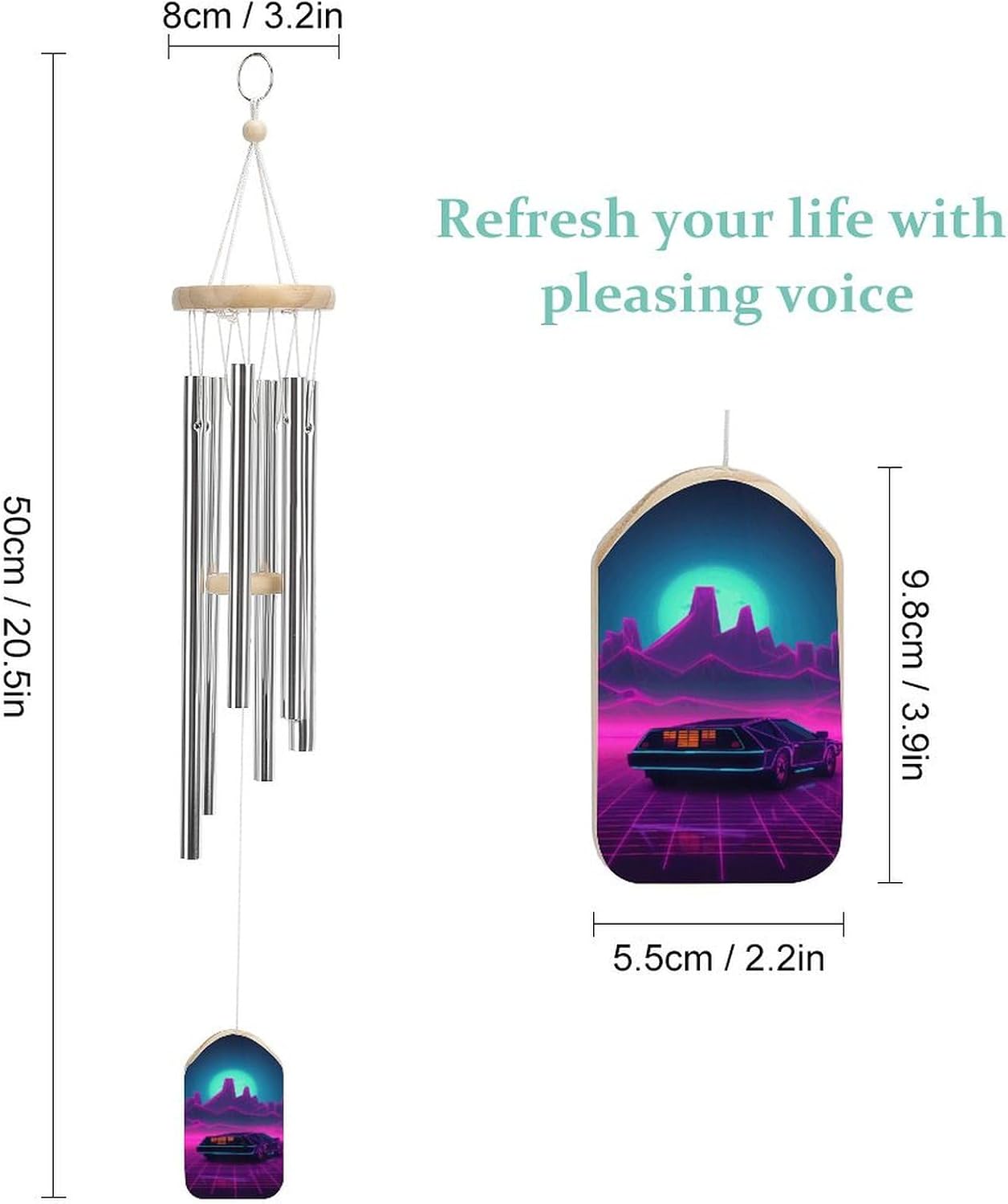 Outdoor Wind Chimes, Retrowave Pictures Printed Wind Chimes,Simple Wind Chimes,Curtain Wind Chimes for Home Decoration