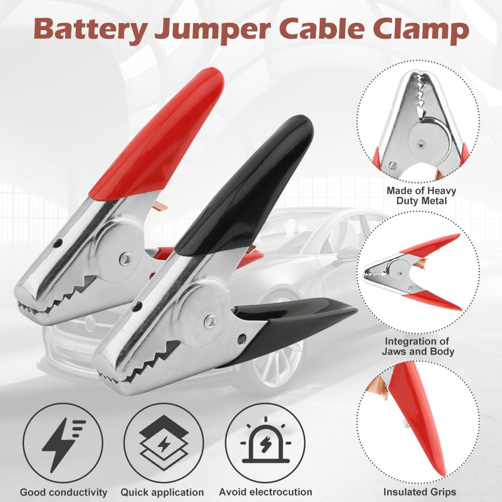 4 Pcs Jumper Cable Clamps, Heavy-Duty Battery Clamps 1100A Jumper Cable Ends, Battery Alligator Clamps, Insulated Parrot Clips, Charging Connector Kit for Car, Auto - 3