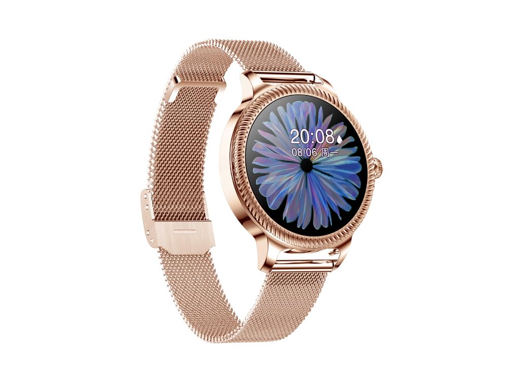 EKO ! Montre Connectée Appel Bluetooth, Smartwatch, Montre Sport, Podomètre, écran 1,09", Moniteur Sommeil Cardiofréquencemètre Tension Artérielle SpO2 (Or - Bracelet Milanais)