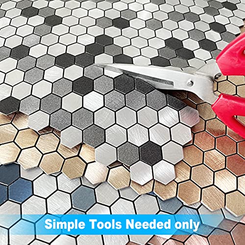BeNice Fliesenaufkleber Bad Selbstklebende Fliesen,Mosaikfliesen Küche Kleine Fliesen Metall (10STÜCKE Champagner Gold)