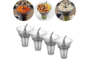 Stack n Sip Snack Cups, 4 Pack Reusable Plastic Drink and Snack Cups with Straws