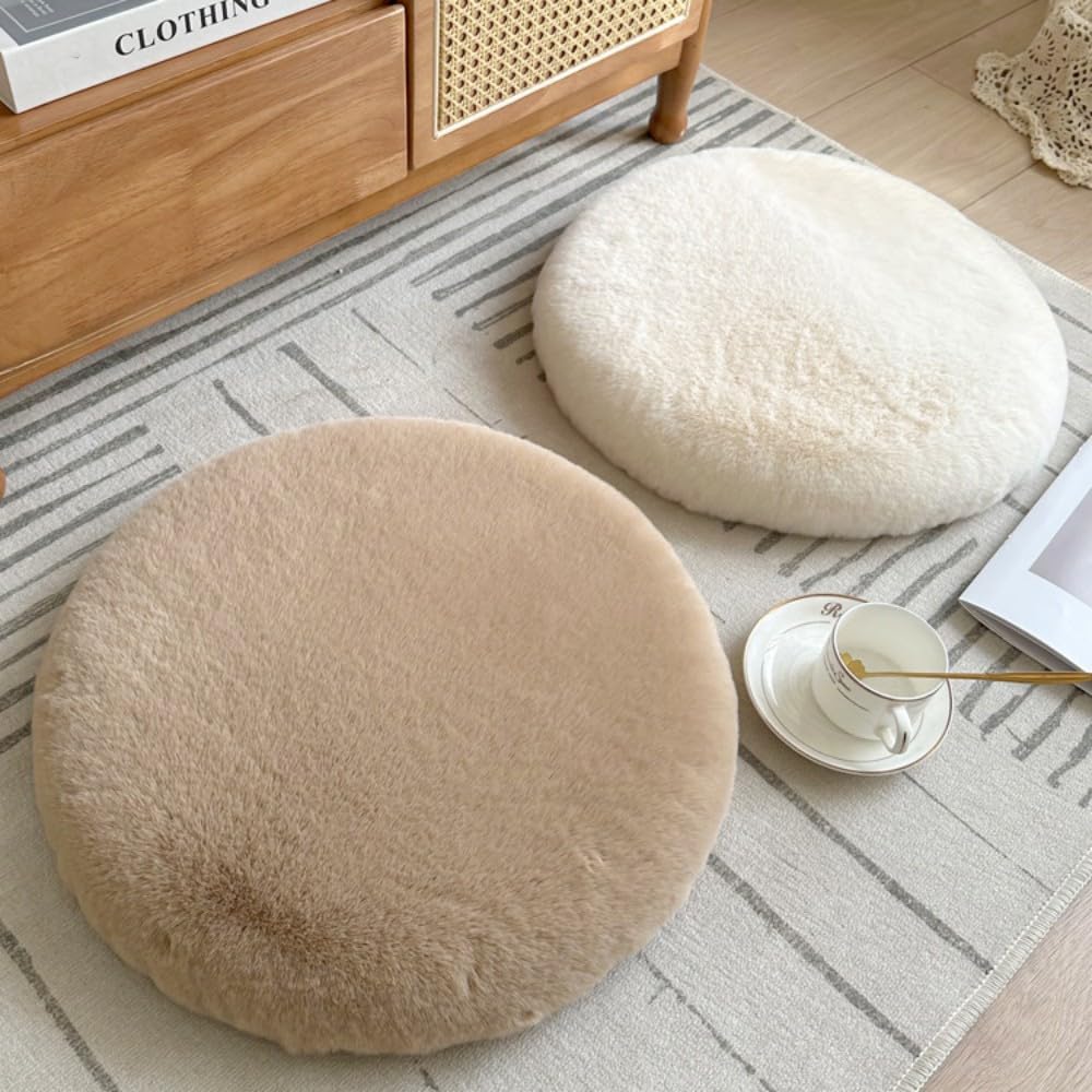 Round Cushion Fluffy Plush Chair Pad Plush Seat Cushion Soft Cozy Chair Cushions for Home Office Chair (Black)