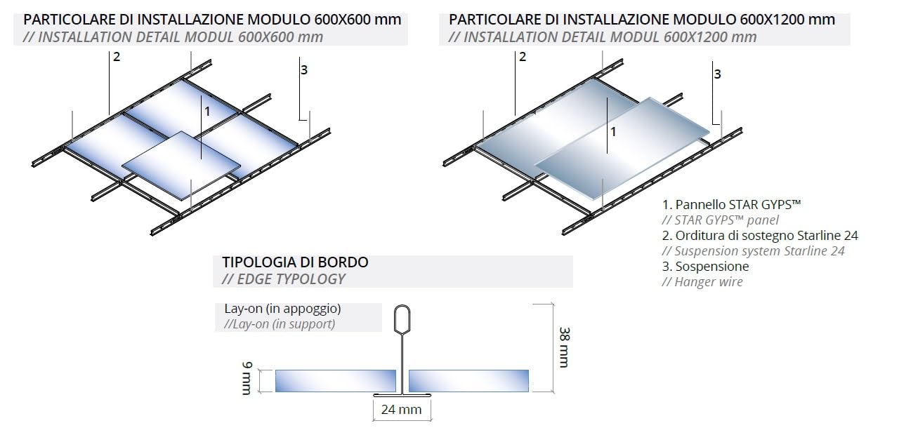 Akifix ITP Pannelli Controsoffitto in Gesso Nero Rivestito in PVC Lavabile Star Gyps Black 60x60x9 mm 2.88 mq 8 Pezzi Spessore 9 mm Bordo Lay-on SG09005.00.H