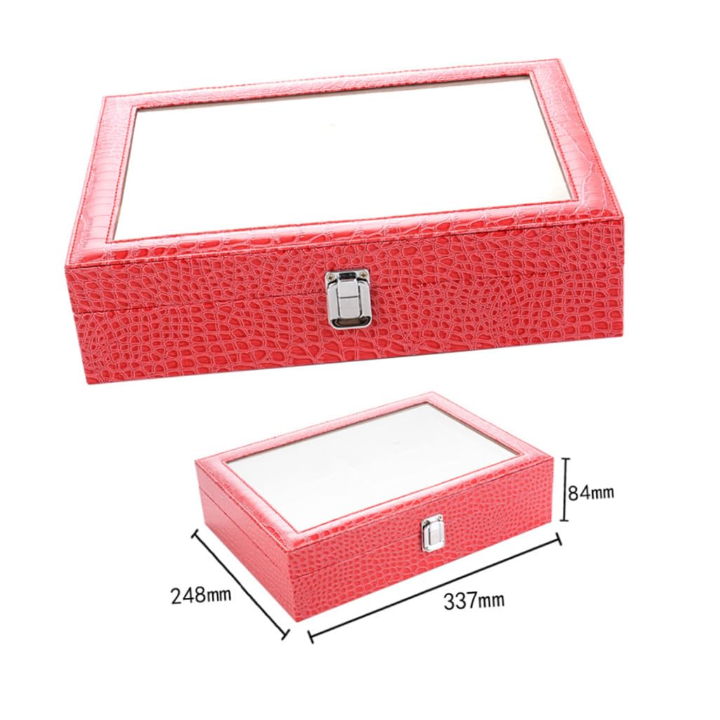 Brillen Aufbewahrungsbox Pu Leder Mit 8 Fächern Maserungsmuster Transparentem Glas Organizer Für Sonnenbrillen Und Brillensammler Platzsparend Für Zuhause Und Büro