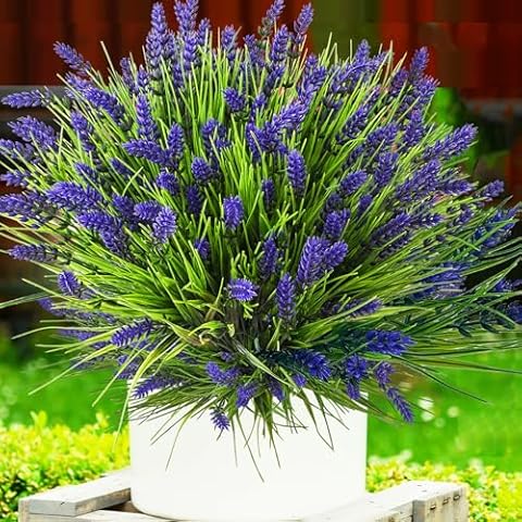TSTWETO Artificial Plants Outdoor, 22 Pcs Fake Flowers UV Resistant Outdoor Fake Plants, Lavender Artificial Flowers Plastic Fake Faux Flowers Shrubs for Home Porch Garden Yard Window Box Cover