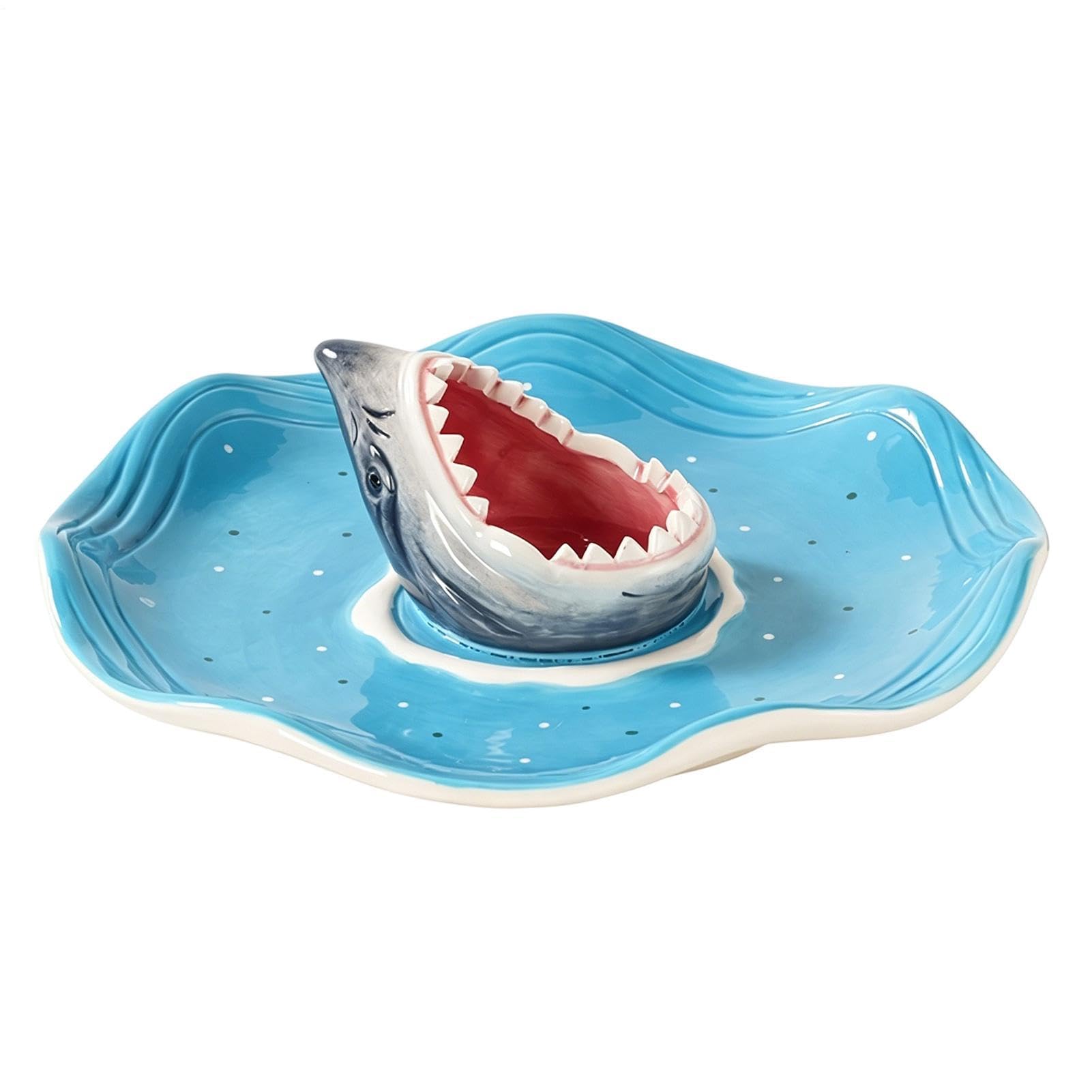 Plato de Madera de Tiburón para Tabla de Quesos Plato de Cerámica Pintado a | Plato temático océanos Para Charcutería, Queso, Hamburguesa, Gambas, Sardinas, Aperitivos, Palomita
