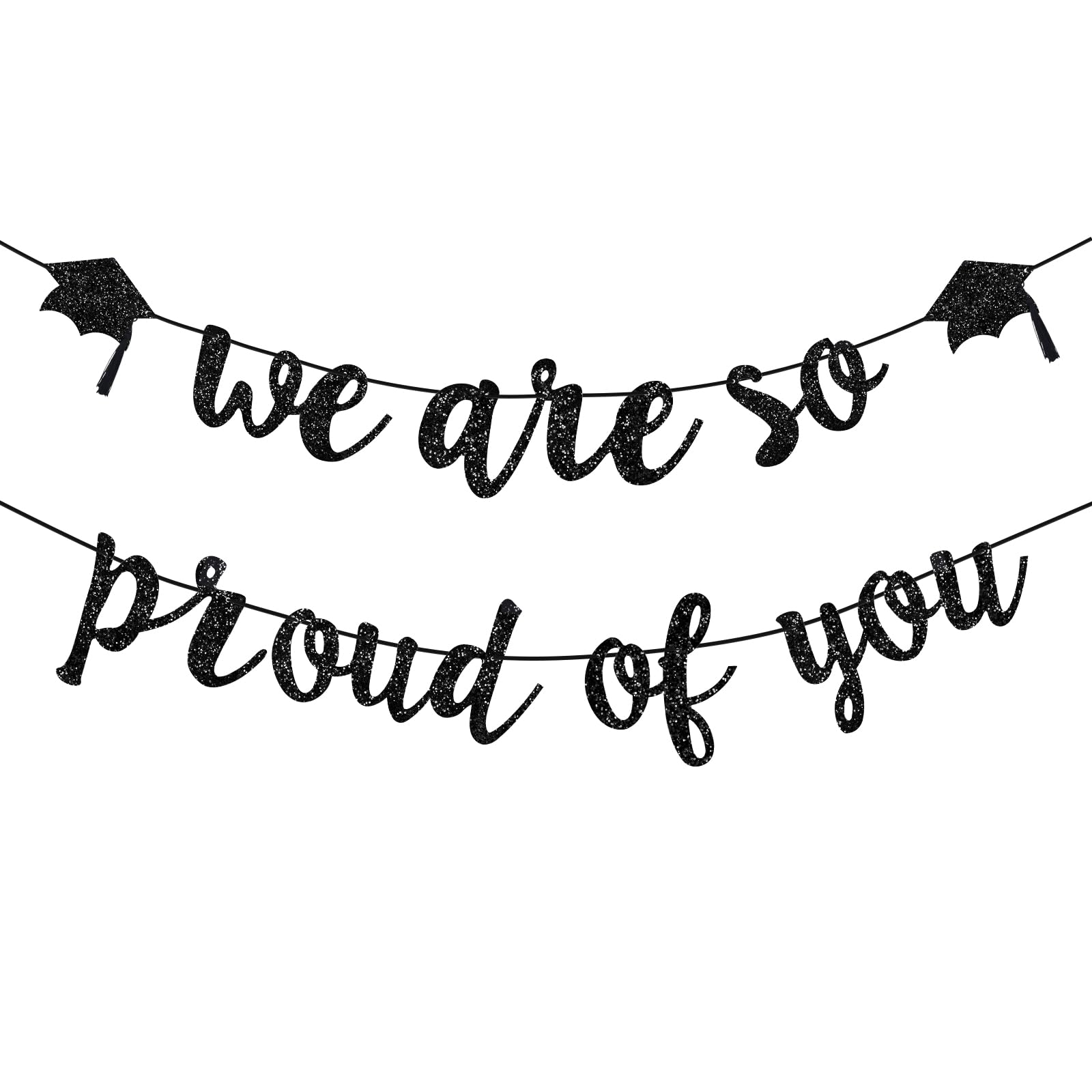 jijAcraft We Are So Proud of You Banner, Black Glitter Graduation Banner 2026, Pre-strung Graduation Garland, Grad Congratulation Party Banners for