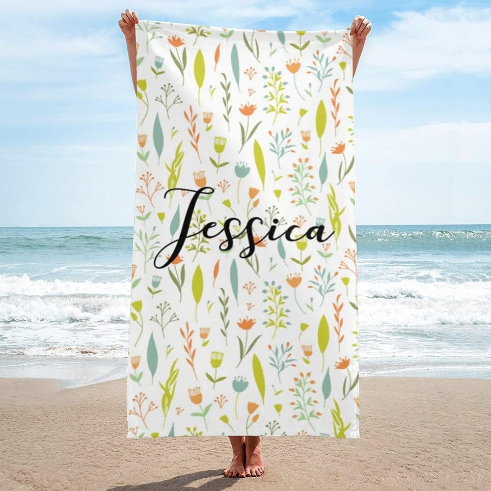 Flower Floras Personalized Beach Towel, Custom Beach Towel with Name, Large Size Customzied Bath Pool Swiming Towel for Adult Kids 30×60 inches (Flora 3)