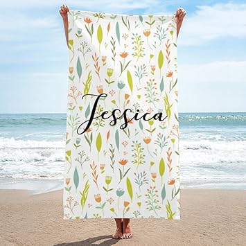 Flower Floras Personalized Beach Towel, Custom Beach Towel with Name, Large Size Customzied Bath Pool Swiming Towel for Adult Kids 3060 inches Flora 3