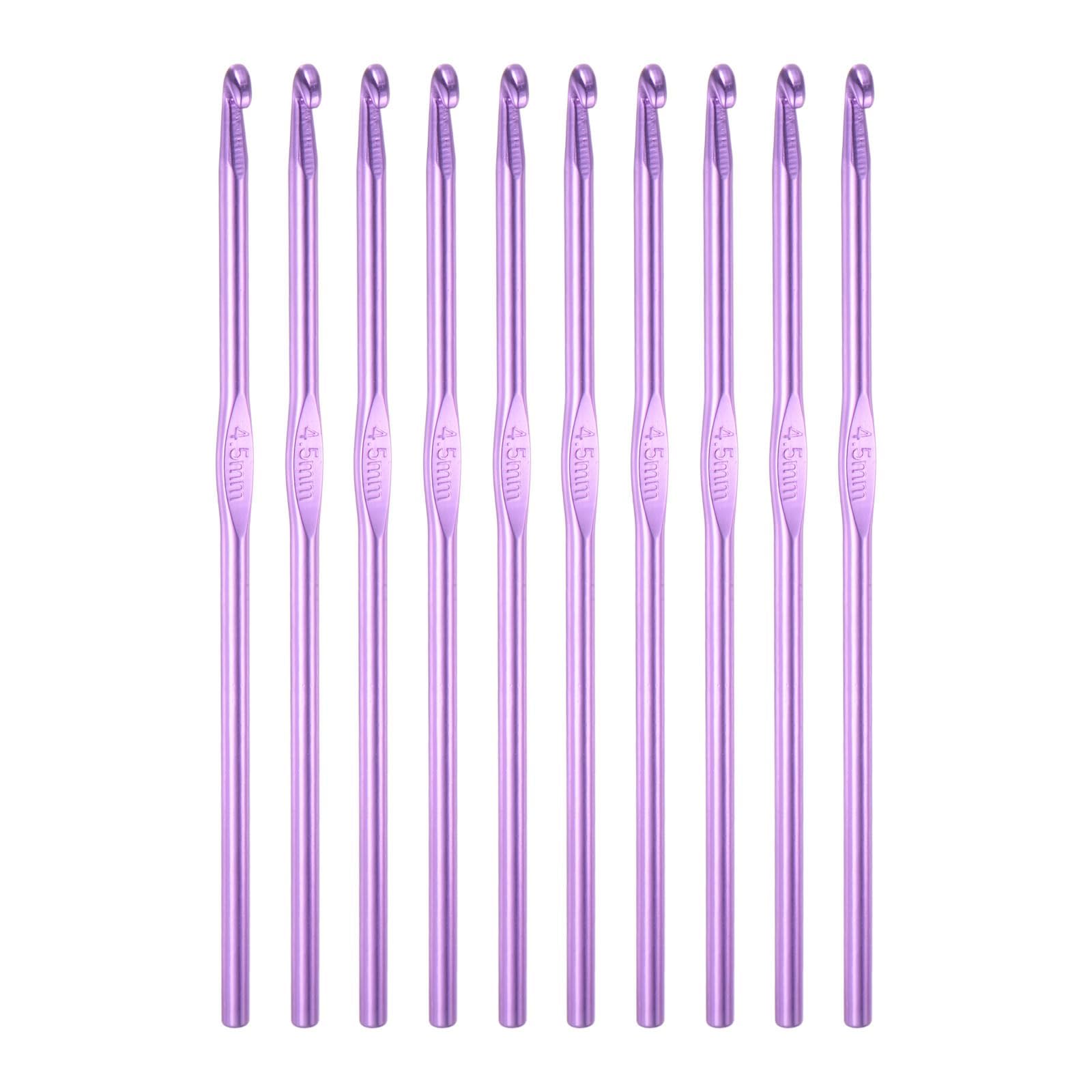 TOP-VIGOR 10Pcs 4.5mm Crochet Hook, Aluminum Crochet Hooks Knitting Needles for DIY Craft Yarn, Purple Crochet Needles for Knitting Scarf