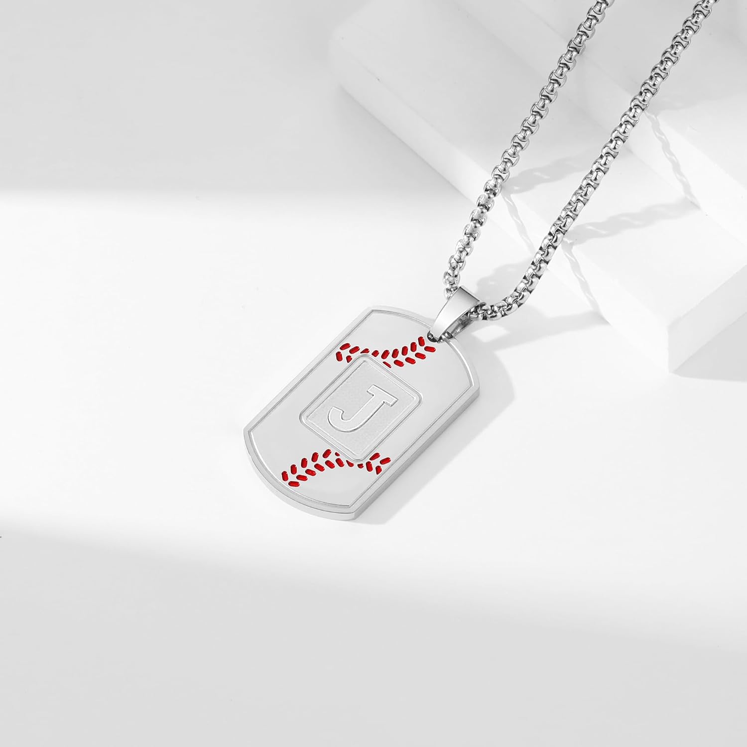 A-Z Dog Tag Necklace for Men - Baseball Charm Pendant, Stainless Steel Chain 22+2 Inches, Personalized Sports Athletes Jewelry Gift - Image 2
