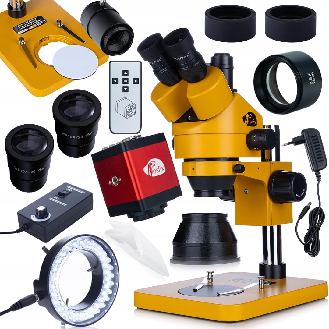 Microscopio estereoscópico Trinocular Rosfix Mercury S MSMS-T-PS1-O Set con cámara FullHD HDMI/VGA, Barlow 0,5X, anillo de luz LED 56x | Zoom 7 – 45x, distancia de trabajo 100 mm | Electrónica