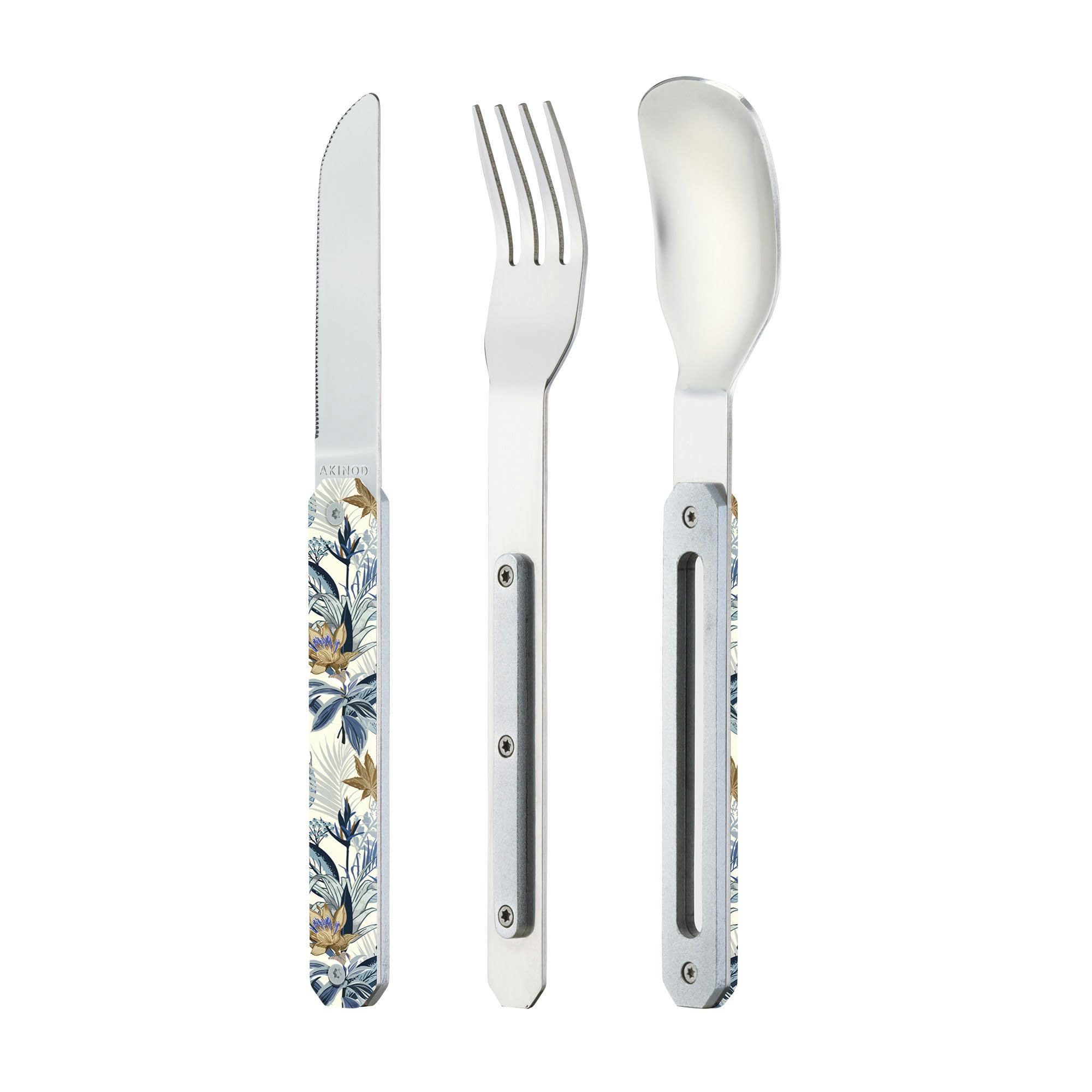 Akinod - Couverts 12:34 - Fourchette + Couteau + Cuillère - Assemblage Aimanté - Couverts en Acier Inoxydable Nomades, Compacts, Durables et Élégants - Bouquet persan