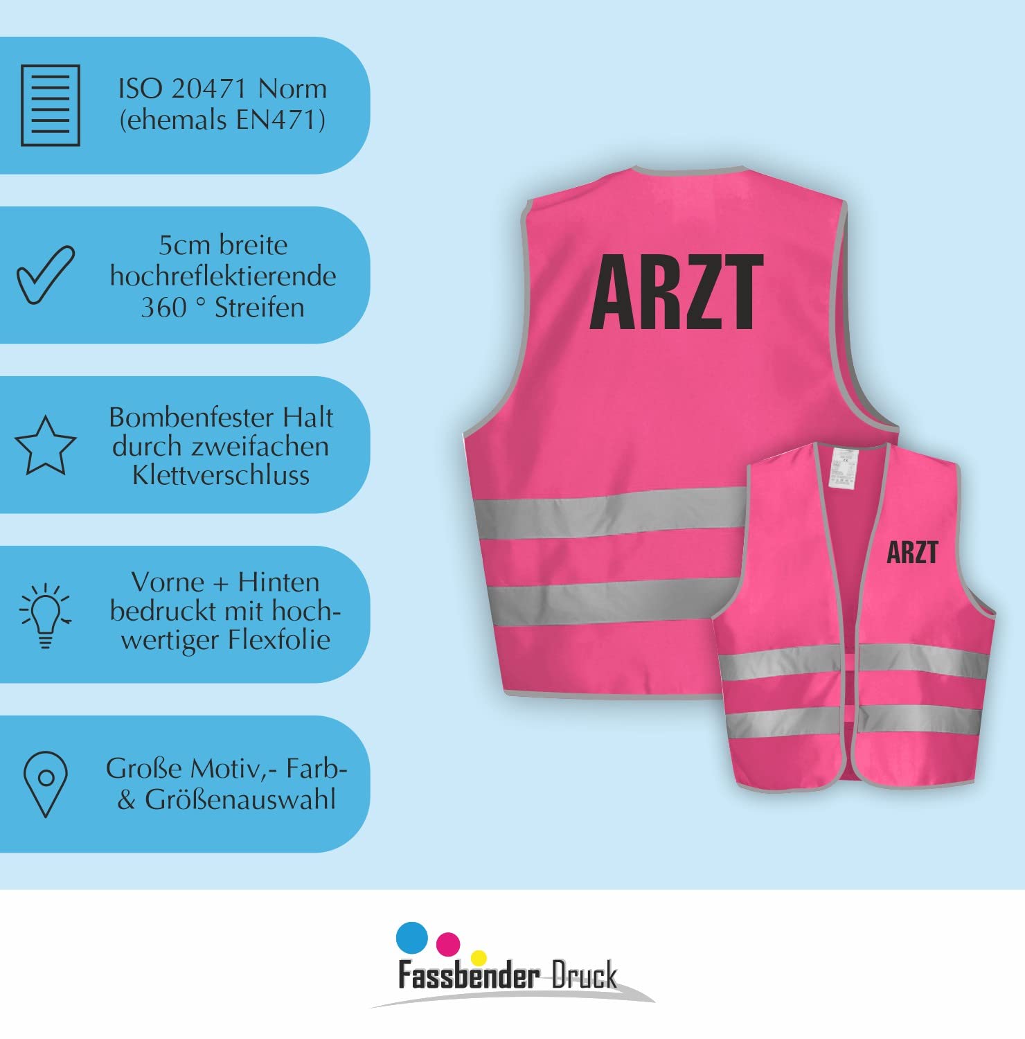 Sicherheitsweste GELB Warnweste nach EN ISO 20471 zertifiziert - Warn Weste für ARZT- Unisex mit hochwertigem Reflektorstreifen