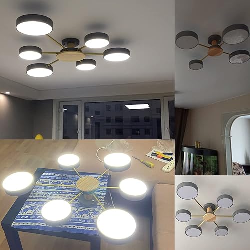 Miniatura 3 de Lámpara LED de techo, 3 luces de techo modernas de 26 pulgadas, montaje empotrado, de madera, 24 W, regulable, para sala de estar, dormitorio,