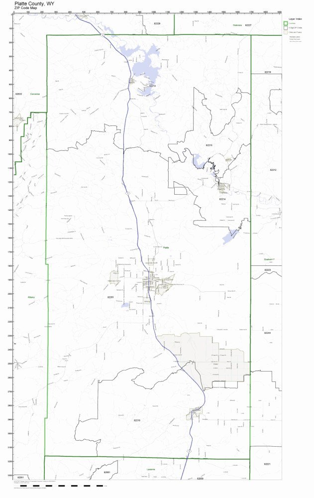 Platte County, Wyoming WY ZIP Code Map Not Laminated