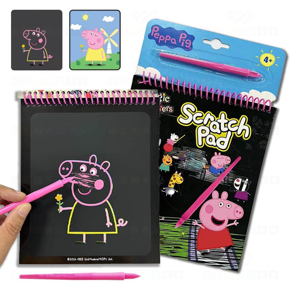 Wembley Peppa Pig Scratch Pad Art Notepad with Story Magical Scratch DIY Activity Set with Pen Gift for Boys Girls Ages 4 5 6 7 8 9 Colorful Creative Doodle Scribble Pad