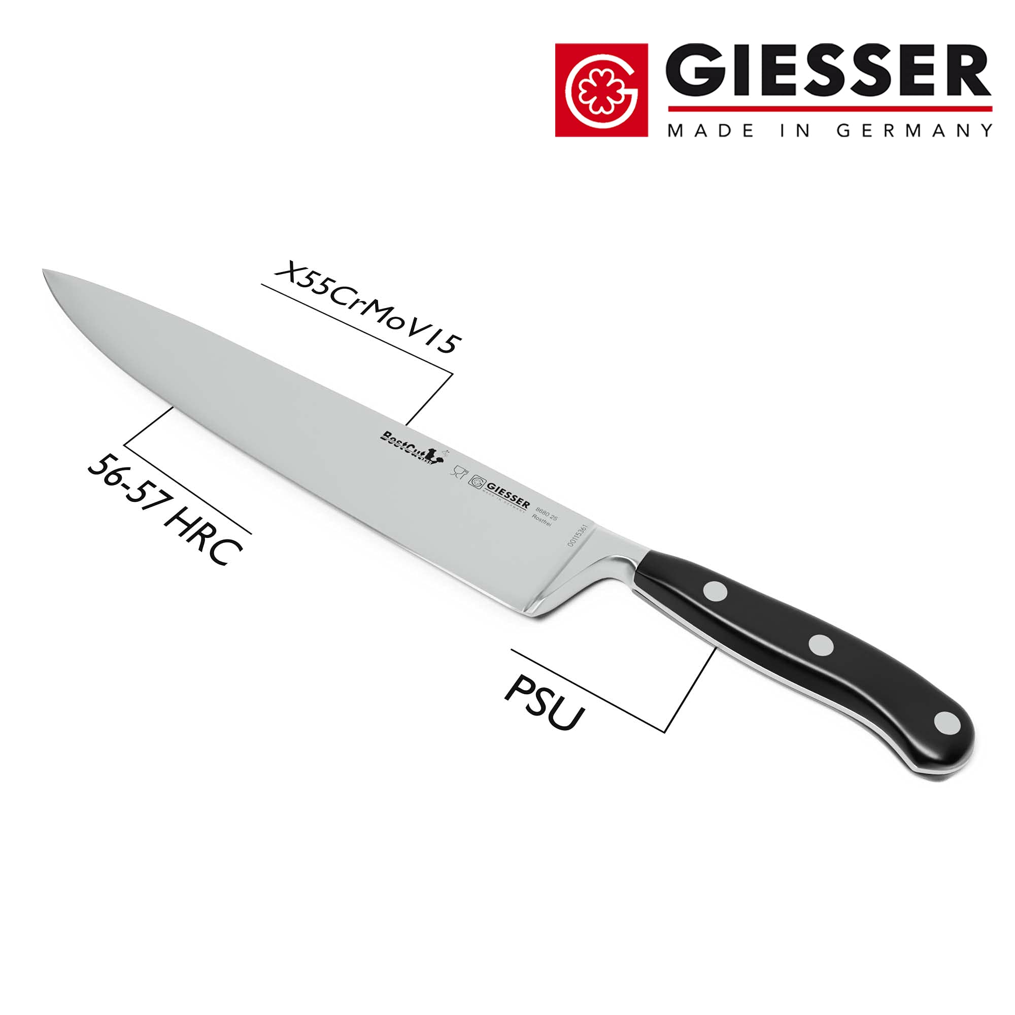 Giesser seit 1776 - Made in Germany - scharfes Kochmesser geschmiedet 25 cm BestCut, hitzebeständig, schwarz, deutsches Küchenmesser spülmaschinengeeignet, rostfrei