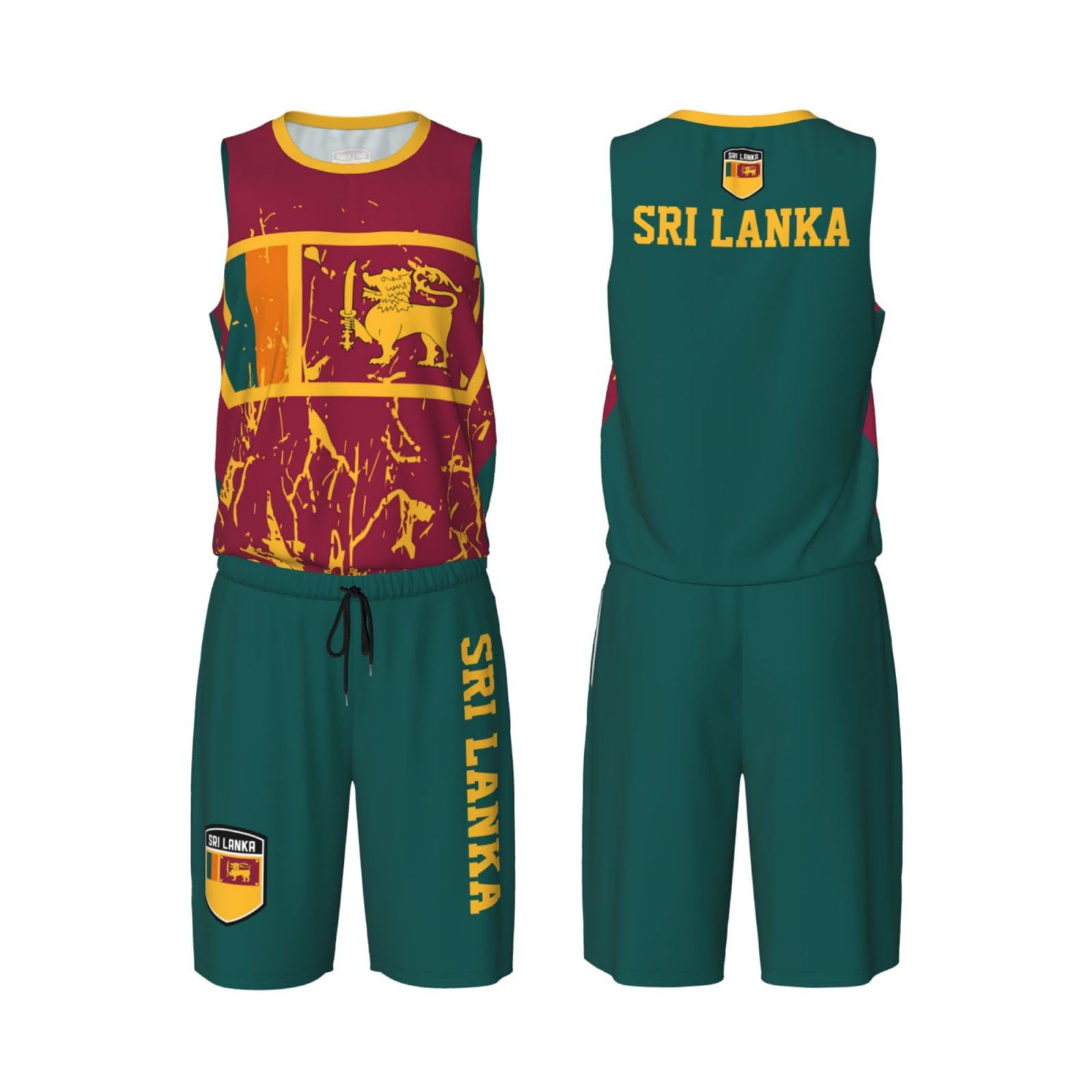 Sri Lanka Flag Grain (2) Basketball Jersey Uniform Suit for Men Adults Training Athletic Set