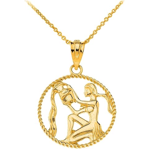 Astrology Jewelry 10k Gold Round Zodiac Sign Horoscope Constellation Rope-Style Pendant Necklace