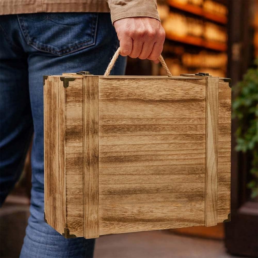 OKAFFAREFATTO MADDALONI 3 cajas de madera para cuatro botellas con asa y cierre de metal