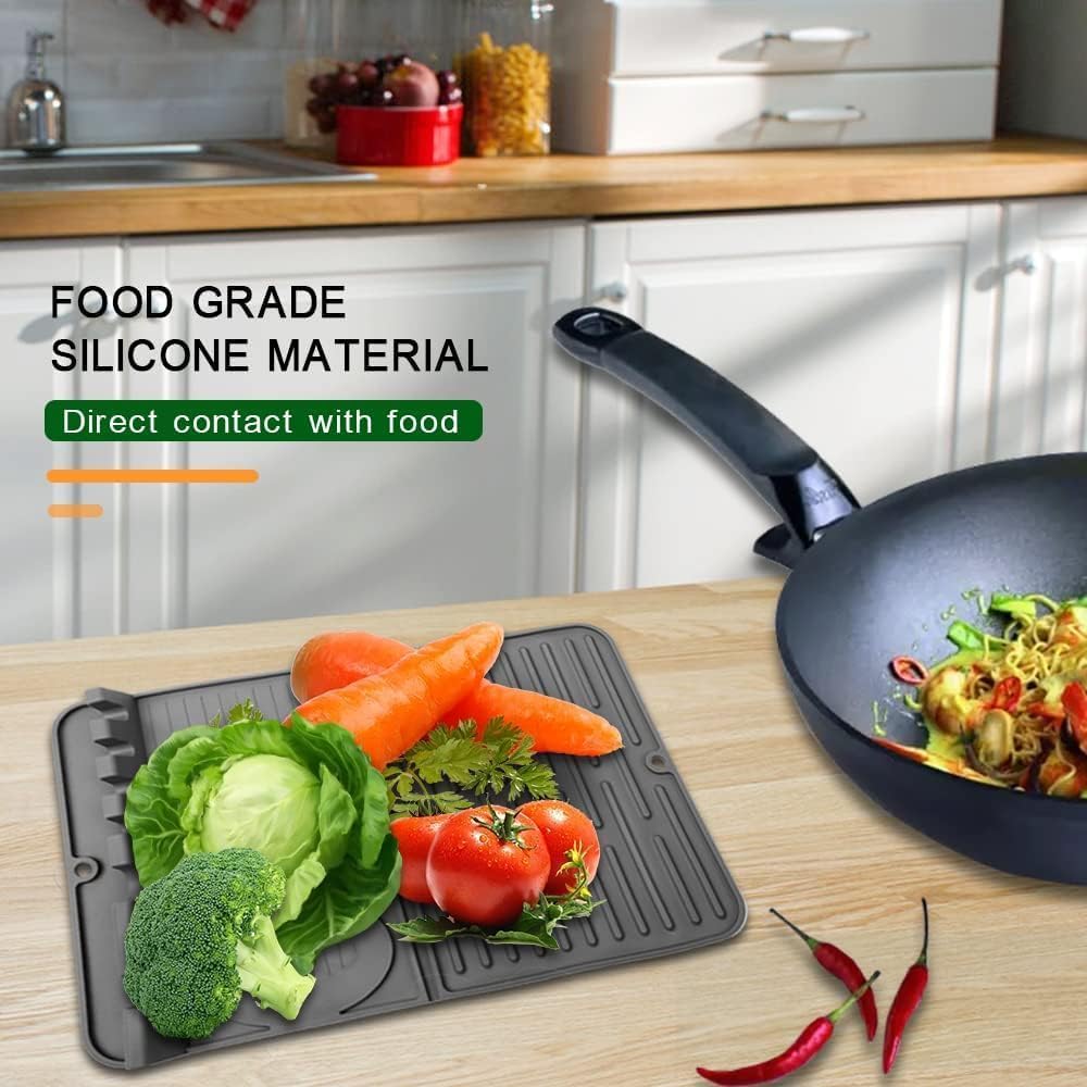 Dhamee Heat Resistant Silicone Dish Drying Mat, Non-Slip Foldable Kitchen Dining Table Sink Mat with Hanger, Multifunctional Dish Drying Mat with Spoon Holder, 40 x 26Cm (1Pcs) 2